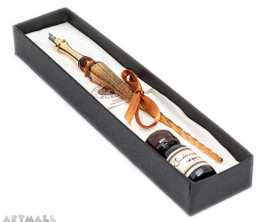 Gift Calligraphy Set, Gold glass pen with metal cut nib & 10cc ink
