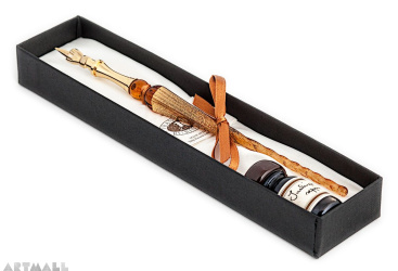 Gift Calligraphy Set, Gold glass pen with metal nib & 10cc ink