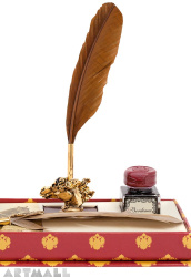 Writing set quill, stand, blotter