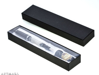 Set fountain pen + 10 cc ink bottle in gift box, black color