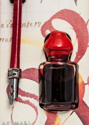 Writing set, Red quill with wide metal nib 15 cm & Red ink 5cc