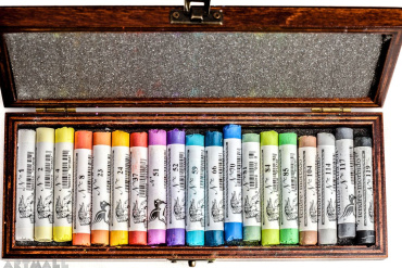 Wooden coffer, 19 assorted Soft Pastels