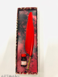 Gift set quill with decorated metal nib holder, ink bottle 10cc. Window gift box size cm 9x29,5x3h A