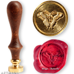 Seal diam 20mm, Butterfly symbol, with wooden handle