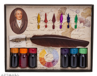 Gift Calligraphy Set, quill with metal nib. 6 nibs assorted, 6 inks bottele assorted colours