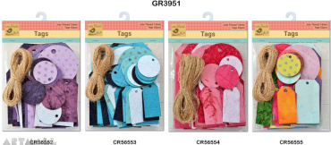 Tags Assortment with Jute thread 14mts, tags 52 pcs, 4 types