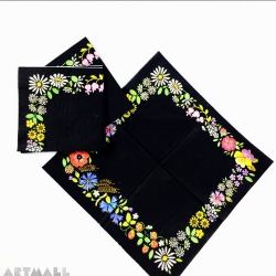 Paper napkins black color print embroidery art handkerchief decoupage