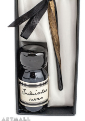 Gift Calligraphy Set, Black glass pen with metal cut nib & 10cc ink