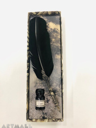 Gift set quill with metal nib holder, ink bottle 10cc. Window gift box size cm 9x29,5x3h AVAILABLE R