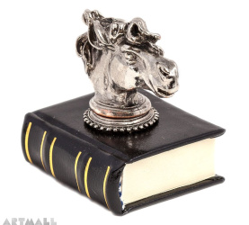 Metal decorated penstand on book reproduction. HORSE