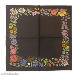 Paper napkins black color print embroidery art handkerchief decoupage