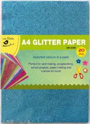 A4 Glitter Handmade Paper Asst Colours 200gsm, 20 sheets