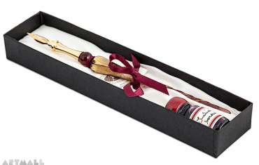 Gift Calligraphy Set, Bordeaux glass pen with metal nib & 10cc ink