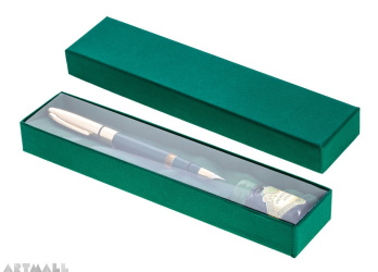 Set fountain pen + 10 cc ink bottle in gift box, green color
