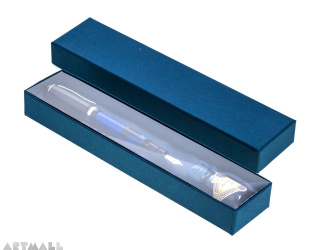 Set fountain pen + 10 cc ink bottle in gift box, blue color