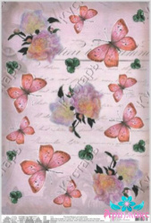 Butterflies and peonies on the handwritten background