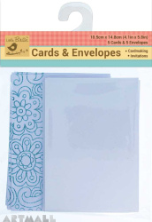 Plain white Cards & Blue Printed Envelops 10Pc