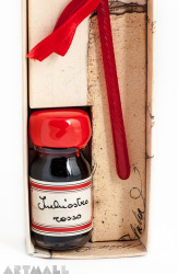 Gift set; glass pen, and ink bottle 10 cc (ml). Color Red