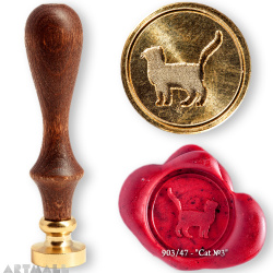 Seal diam 20mm, Sitting Cat symbol, with wooden handle