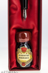 Set fountain pen + 10 cc ink bottle in gift box, bordo color