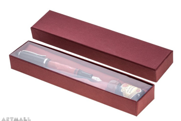 Set fountain pen + 10 cc ink bottle in gift box, bordo color