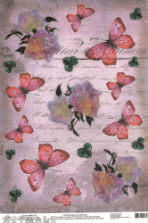 Butterflies & Piones on Handwriting Background