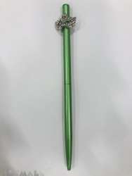 Ballpen 16 cm, with decorative mask, original Swarovski on top of the pen, Emerald color
