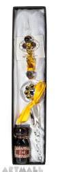 Glass pen yellow color decorated original Swarovski with ink 10cc