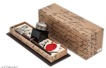 Writing gift set. Wooden nibholder, 5 nibs, ink 25cc
