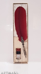 Old fashion: Bordo quill, decorated nibholder, rmetal cut nib & 10cc bordeaux  ink