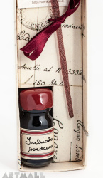 Gift set; glass pen, and ink bottle 10 cc (ml). Color Burgundy