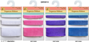 Organza Ribbon 6/12/25mm, 4 types assorted