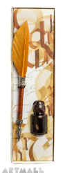 Writing set, Brown quill with pointed metal nib 15 cm & Brown ink 5cc
