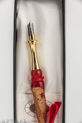 Gift Calligraphy Set, Red glass pen with metal cut nib & 10cc ink