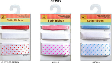 Themed Satin Ribbon Collection 6,12,25mm, 3 types assorted