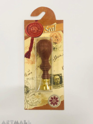 Seal diam 20mm, Flower symbol, with wooden handle, With Blister.