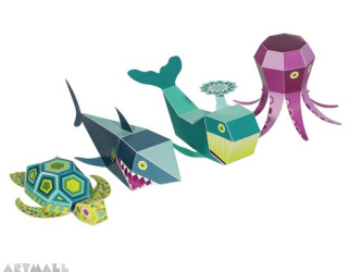 Sea Animals Paper Toys, size: 5 cm to 10 cm high x 10 cm to 22 cm long.