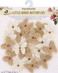 Burlap Mini Beaded Butterflies Natural & Cream 20Pc