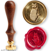 Seal diam 20mm, Cat symbol, with wooden handle