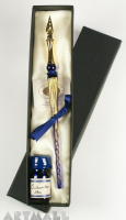 Gift Calligraphy Set, Blue glass pen with metal nib & 10cc ink