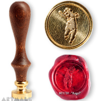 Seal diam 20mm, Angel symbol, with wooden handle