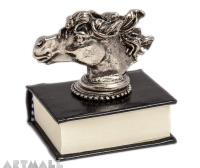 Metal decorated penstand on book reproduction. HORSE