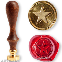 Seal diam 20mm, Star symbol, with wooden handle