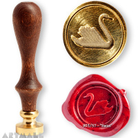 Seal diam 20mm, Swan symbol, with wooden handle