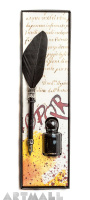 Writing set, Black quill with wide metal nib 15 cm & Black ink 5cc