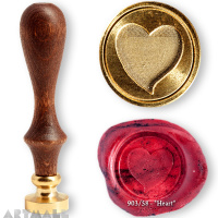 Seal diam 20mm, Heart symbol, with wooden handle