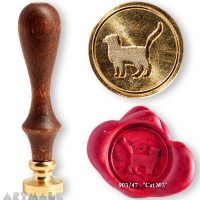 Seal diam 20mm, Sitting Cat symbol, with wooden handle