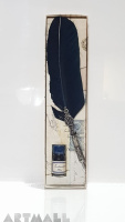 Old fashion: Blue quill, decorated nibholder, metal cut nib & 10cc blue ink