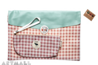 Fabric button case w/pencil case-asst, size: 34x23 cm