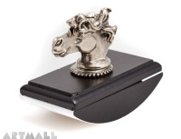 Wooden blotter with metal penstand handle decor. HORSE